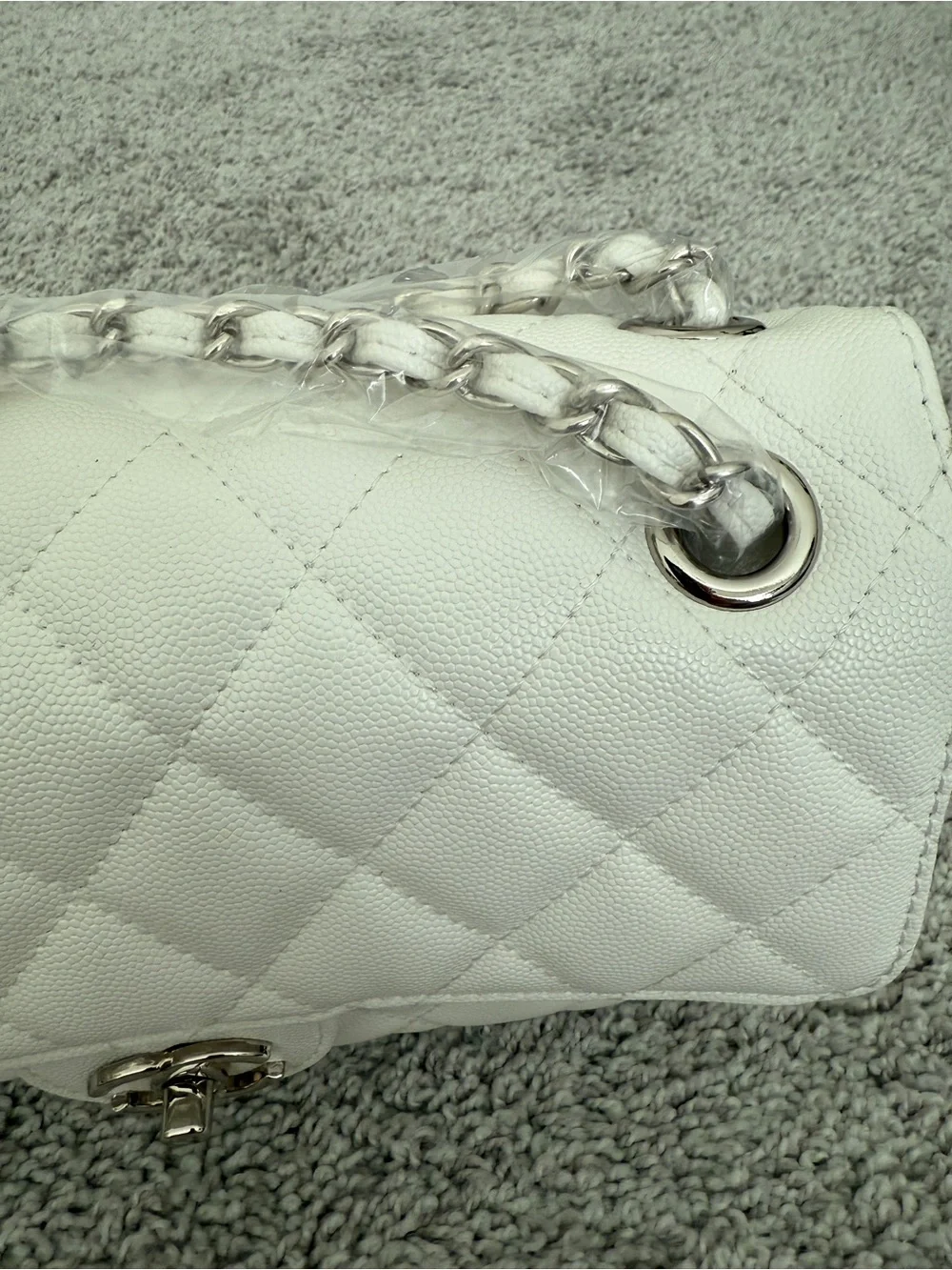 INSPIRED… Quilted Flap Bag in White with Silver Hardware